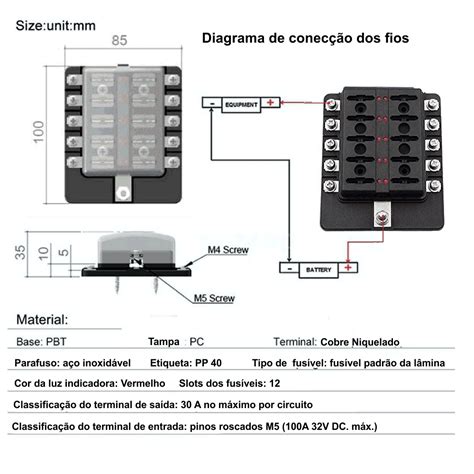 Caixa De Fusivel Lamina 10 Vias Universal C Led Curto