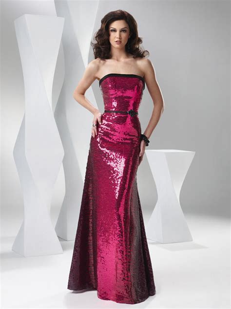 Burgundy Mermaid Strapless Floor Length Sequined Evening Dresses With