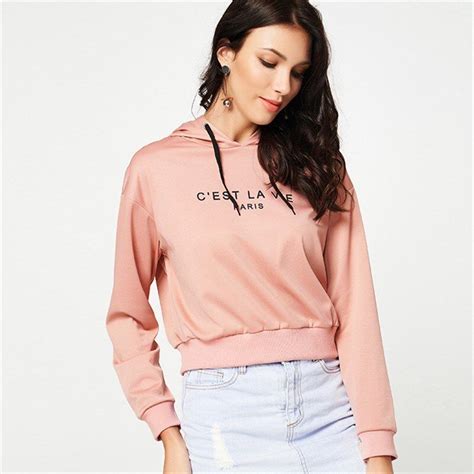 Fashion Women Pink Hoodies Sweatshirt Drop Shoulder Long Sleeve