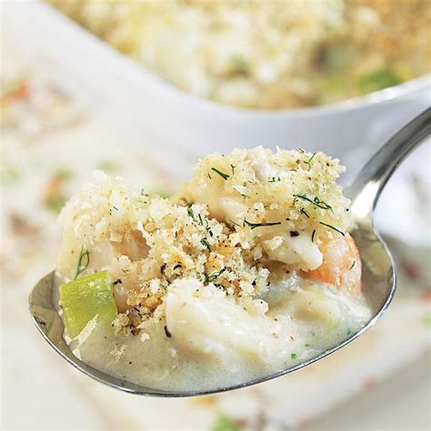 Remove the casserole from oven and top with the crushed cracker mixture. Seafood Chowder Casserole Recipe - EatingWell