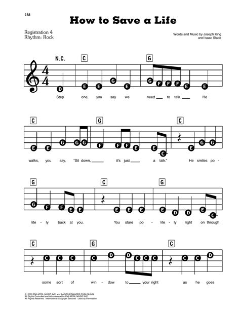 How To Save A Life Sheet Music The Fray E Z Play Today