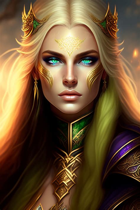 Lexica High Elf Beautiful Blonde Female Green Eyes Portrait Warlock Occultist