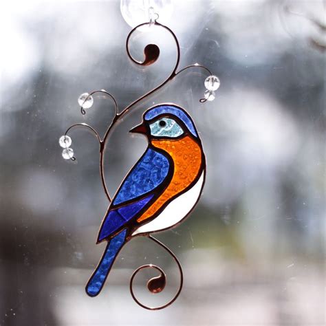 Bluebird Stained Glass Bird Window Hangings Suncatcher Bird Etsy In