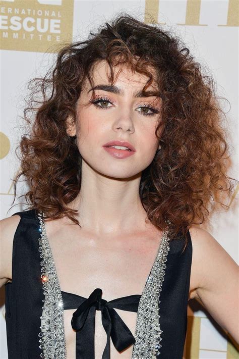 Lily Collins Curly Hair Styles Hair Styles Curly Hair With Bangs