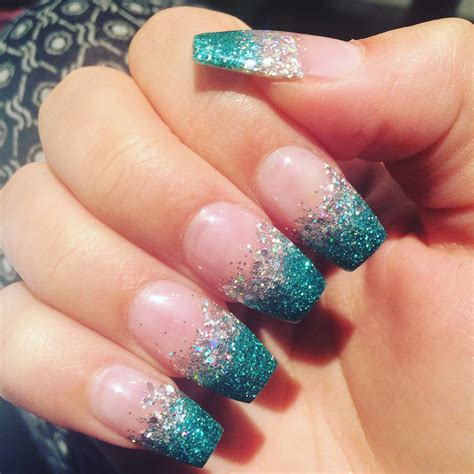 Cute Blue Acrylic Nails With Glitter And If Neither Of Them Have Any Glitter Then Ditch Both