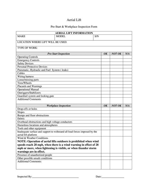 Aerial Lift Inspection Form Fill Online Printable Fillable Blank