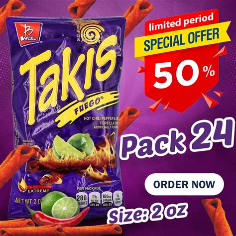 Takis Fuego Hot Chili Pepper Lime Tortilla Chips Pack Oz