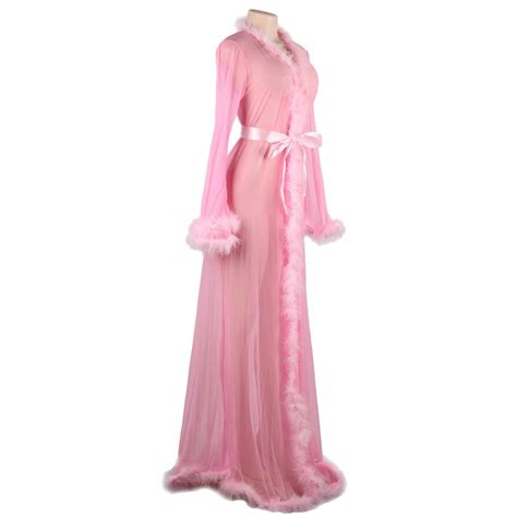 Pink Feather Robe Sheer Robe Mesh Thin Feather Long Robe Etsy