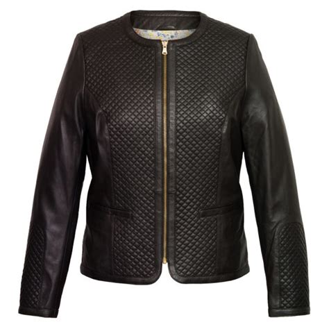 Rotten Womens Black Collarless Quilted Leather Jacket Real Leather