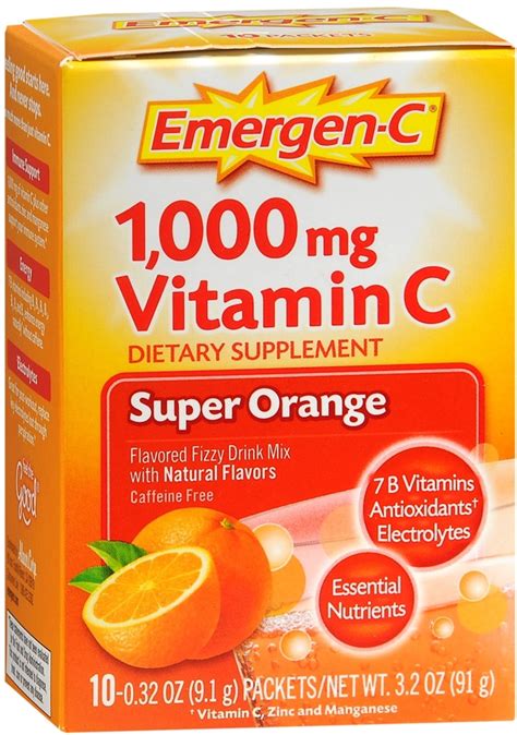 Emergen C 1000 Mg Vitamin C Drink Mix Packets Super Orange 10 Each