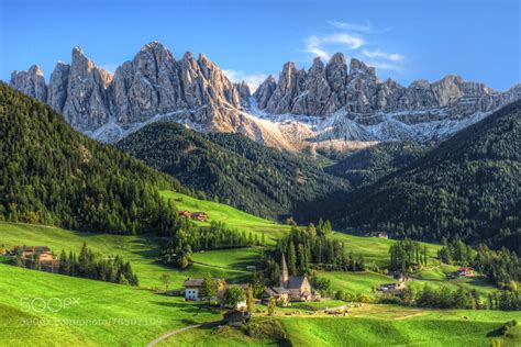 A Panoramic View On The Village St Magdalena In The Dolomites Italy