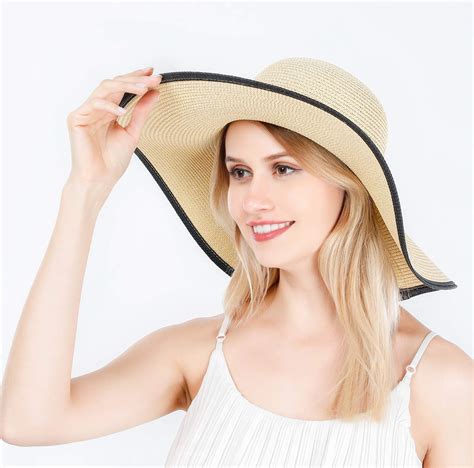 Lanzom Women Lady Wide Brim Straw Hat Big Floppy Foldable Roll Up Large Beach Cap Sun Hat Upf 50