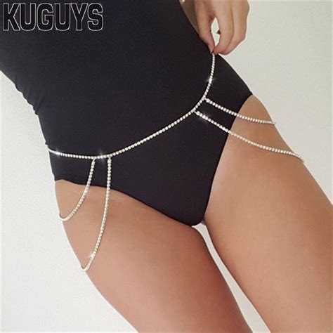 KUGUYS Fashion Gold Silver Crystal Belly Chains Women Trendy Tassel