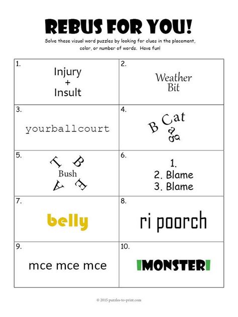 Rebus Worksheet 3 Word Puzzles Brain Teasers Lateral Thinking