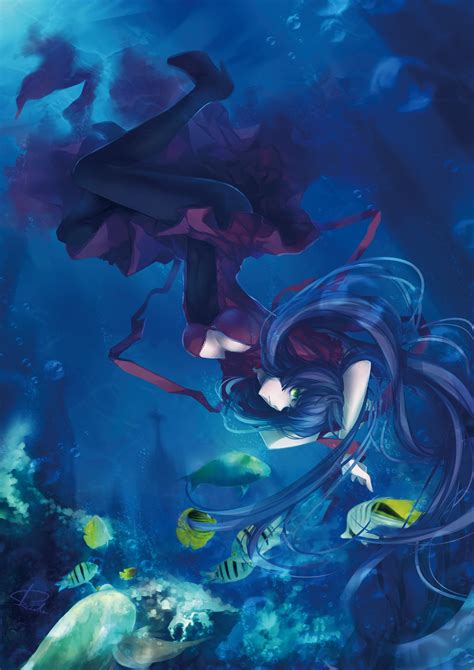 Original Characters Blue Hair Underwater Bubbles Anime Girls Anime