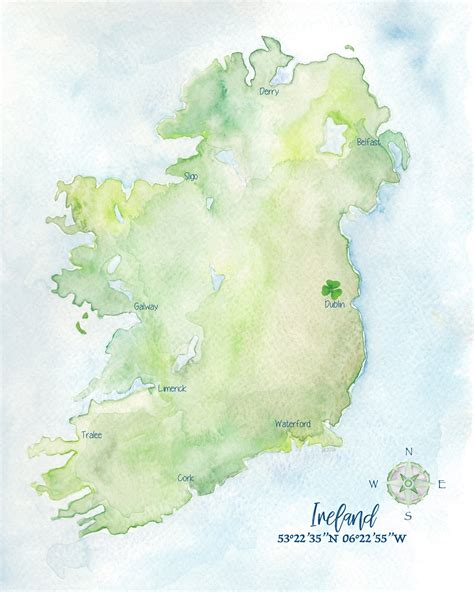 Ireland Watercolor Map 8x10 Etsy