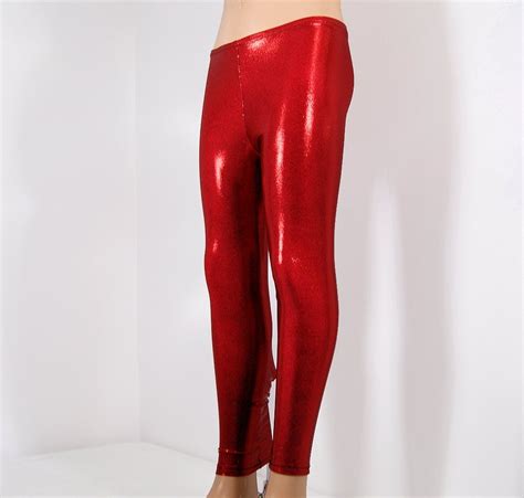 Shiny Red Micro Glitter Stretch Lycra Leggings Pants Child Etsy