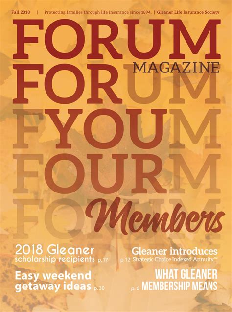 Gleaner's website is currently undergoing maintenance to enhance the service we provide to our members and agents. Forum Magazine - Fall 2018 by Gleaner Life Insurance Society - Issuu