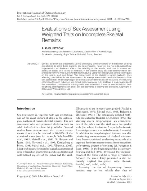 Pdf Evaluations Of Sex Assessment Using Weighted Traits On Incomplete Skeletal Remains Anna