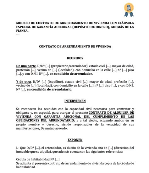 Modelo De Contrato De Alquiler De Vivienda Con Garant A Adicional