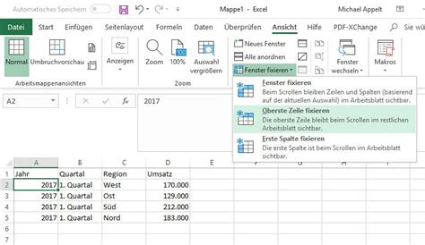 Excel 2010 Ersten Zwei Zeilen Fixieren