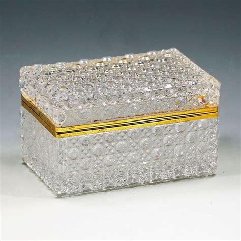 7 Vintage To Antiq French Clear Crystal Glass Trinket Jewelry Casket Box Hinged Jewelry Casket