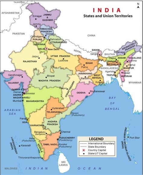 List Of States And Capitals Union Territories On Map Of India