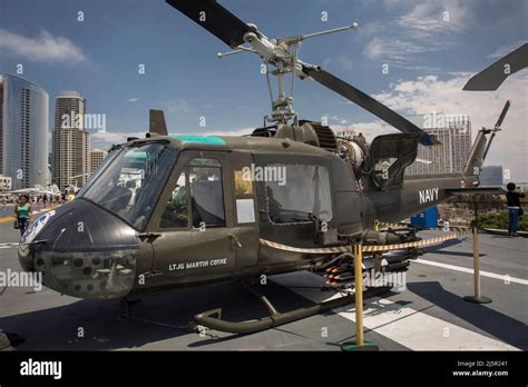 Uh 1 Huey Gunship Helicopter At The Uss Midway Aircraft Carrier Flight