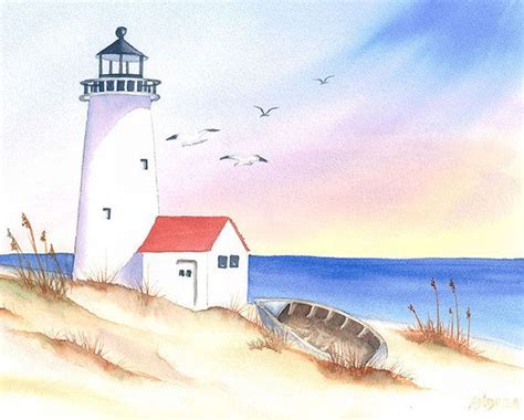 Watercolor Painting Lighthouse 8x10 By Seagrapesstudiotoo On Etsy