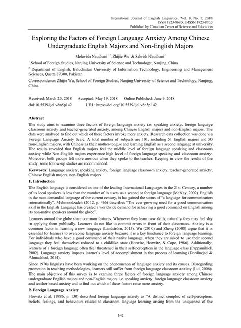 Pdf Exploring The Factors Of Foreign Language Anxiety Among Chinese Undergraduate English