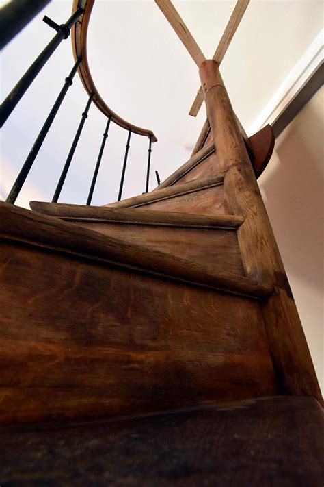 Wooden Spiral Staircase With Wrought Iron Balusters 19th Century At