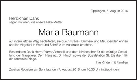 Traueranzeigen Von Maria Baumann Schwaebische De Trauerportal