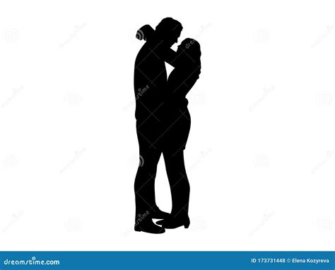 Silhouette Dos Amantes Hombres Y Mujeres Abrazándose Ilustración Del