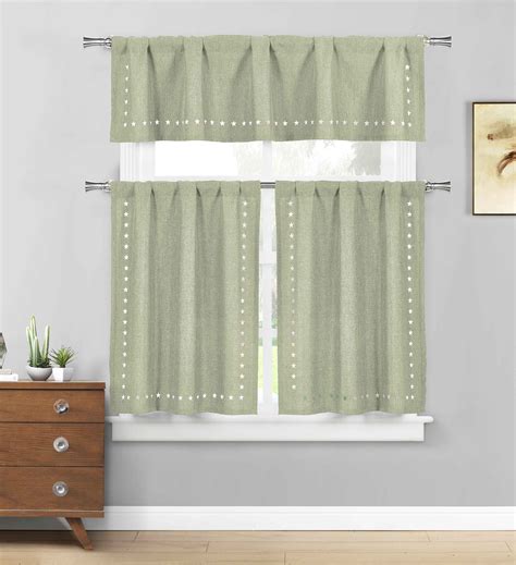 Sage Green 3 Pc Kitchencafe Tier Window Curtain Set Solid Color With