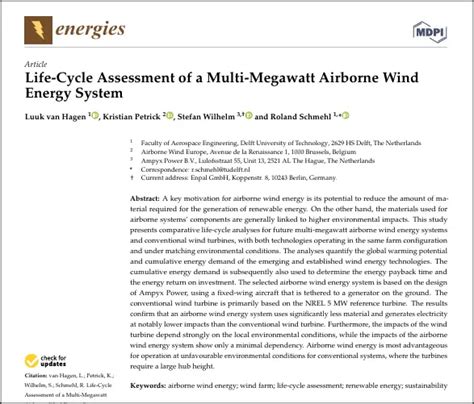 Life Cycle Assessment Of A Multi Megawatt Awe System Airbornewindeurope