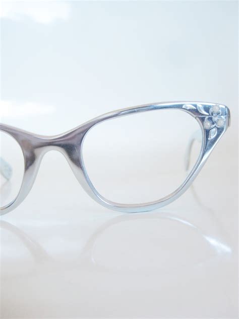Vintage 1960s Tura Eyeglasses Glasses Cat Eye Aluminum Silver
