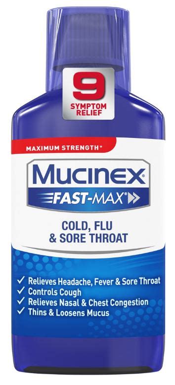 Check spelling or type a new query. MUCINEX® FAST-MAX® Cold, Flu & Sore Throat Liquid