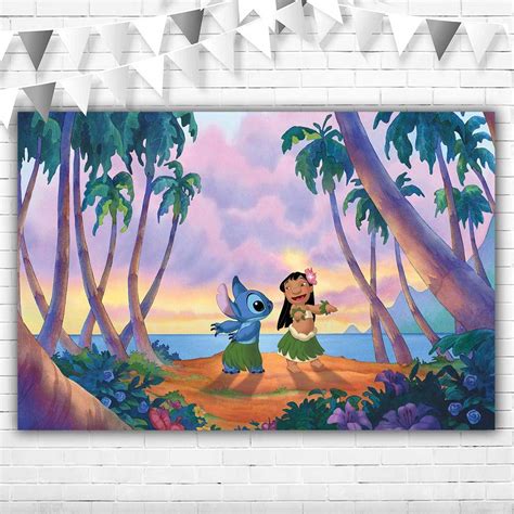 Buy Cartoon Lilo And Stitch Theme Backdrops 5x3 Summer Hawaii Seaside