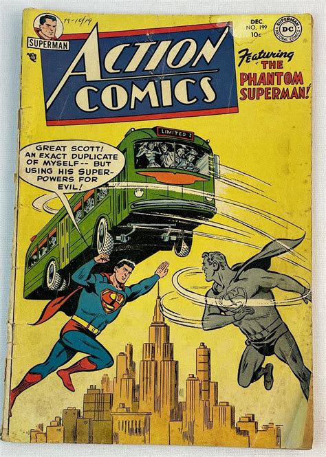 Lot Vintage Dec 1954 Action Comics Superman No 199 Dc 10 Cent Comic