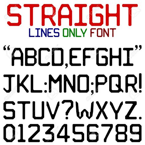 Straight Lines Font Upper Case Alphabets Numerals And Punctuation