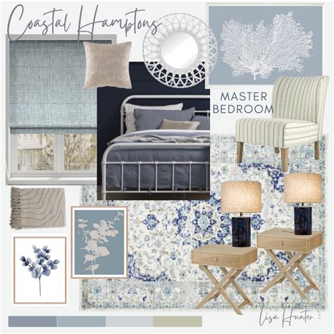 Coastal Hamptons Master Bedroom Interior Design Mood Board By Lisa