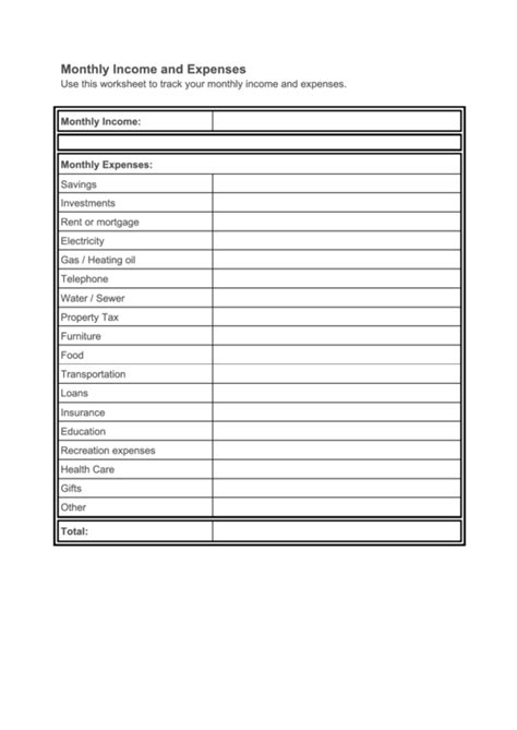 Free Monthly Income And Expense Worksheet Template Rewaei