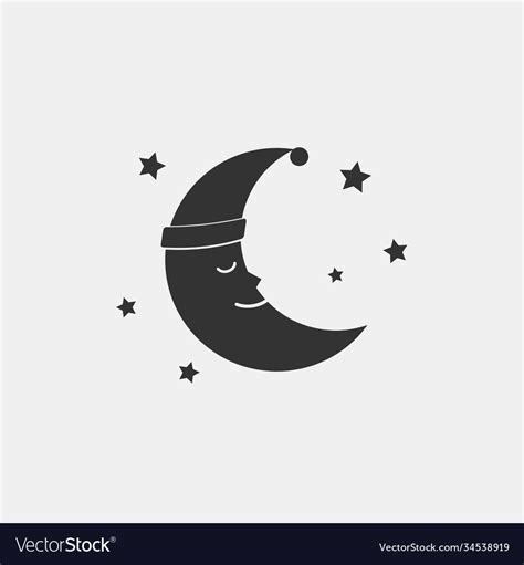 Sleeping Moon Icon In Nightcap And Stars Isolated Vector Image