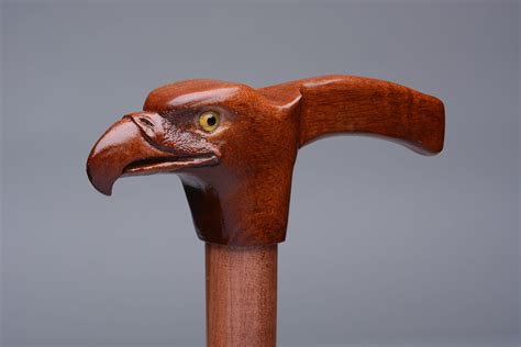 Carved Cane Head Eagle Mahogany Hand Carved Walking Sticks Wood Carving Art Wooden Walking