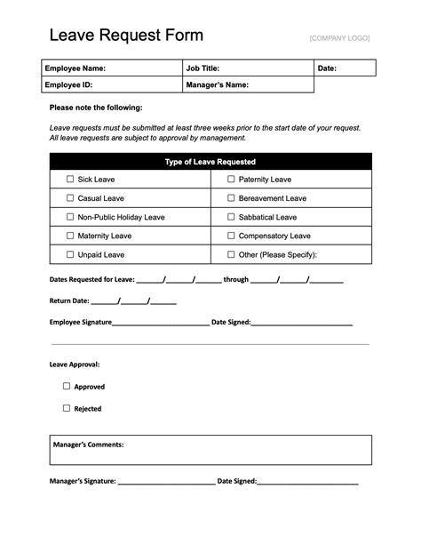 Free Time Off Request Form Templates FMLA Forms