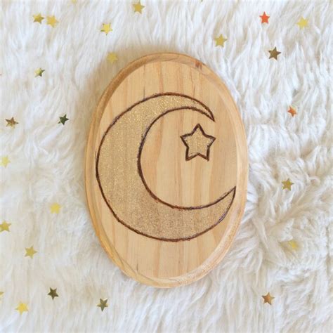 Crescent Moon Wood Burned Wall Hanging Glitter Sparkle Moon