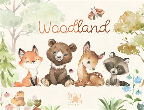 Woodland Little Animals Watercolor Clip Art Fox Bear Deer Etsy