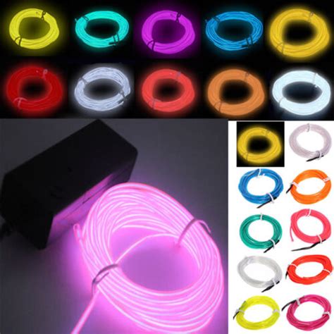 M LED Flexible EL Wire Neon Glow String Strip Rope Light Dance Party Decor EBay