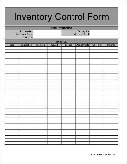 Free Basic Inventory Control Form From Formville Spreadsheet Template