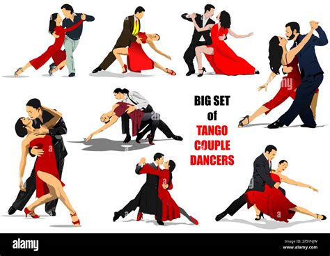 big set of couple dancing a tango 3d vector illustration stock vector